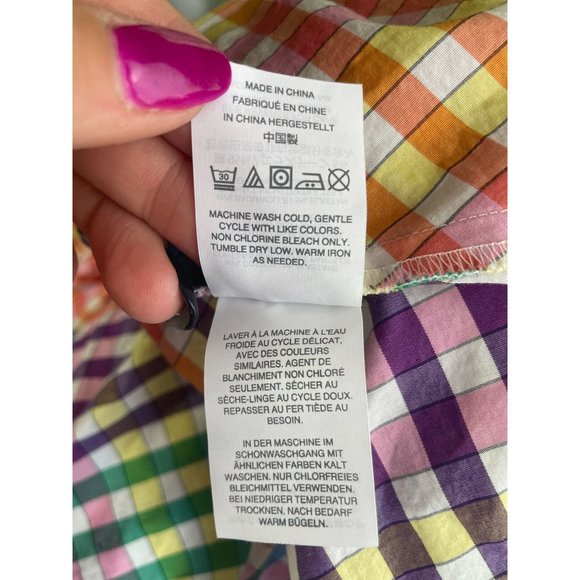 J. Crew Button-Front Gingham Rainbow Tank Top Camisole Stretch Cotton size 8 - Picture 12 of 12